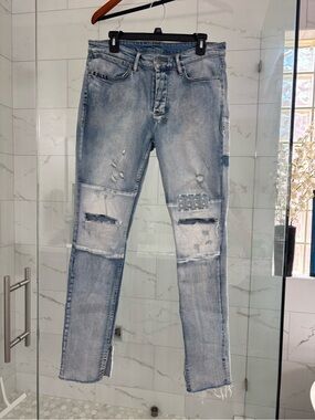 Ksubi 34” light Blue Distressed Men's Jeans - Modern Slim Fit